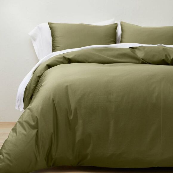 Open Box - Casaluna - Full/Queen Supima Washed Sateen Duvet & Sham Set M Green - Picture 1 of 4